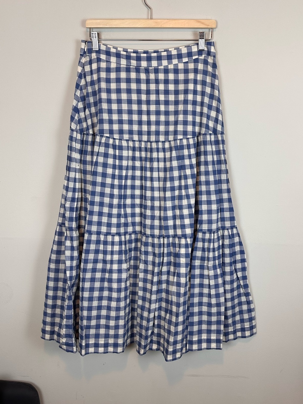 GAP Tiered Maxi Skirt Blue White Gingham Cotton Cottagecore Women’s 8 - Picture 4 of 12